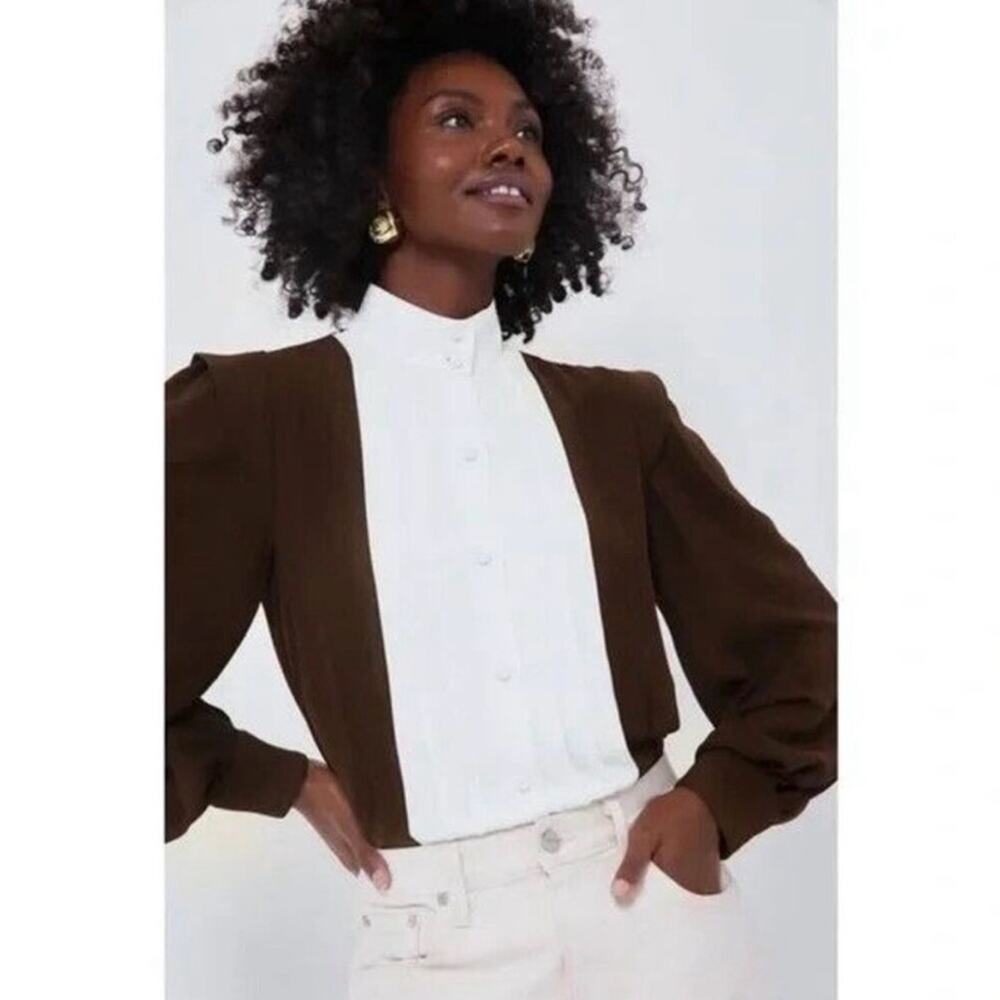 Tuckernuck x India Hicks Grove Blouse - Chocolate/Ivory - Large - NWT